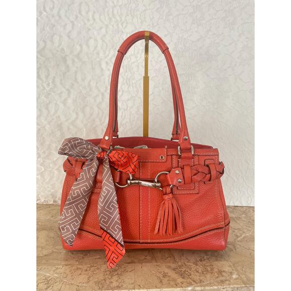 Coach coral Pebbled Leather braided handle Hamilton/Hampton Satchel Bag F13084 - Picture 1 of 9